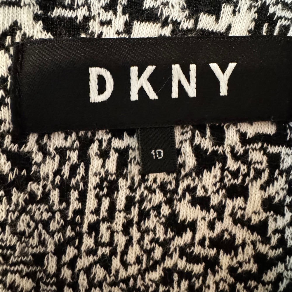 DKNY Black White Fit & Flare Dress S 10 Zip Ring Pull Textured Knit Midi Office - Picture 6 of 9